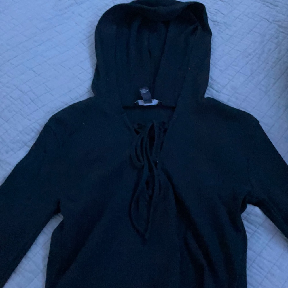 Black tie up in the front cropped hoodie